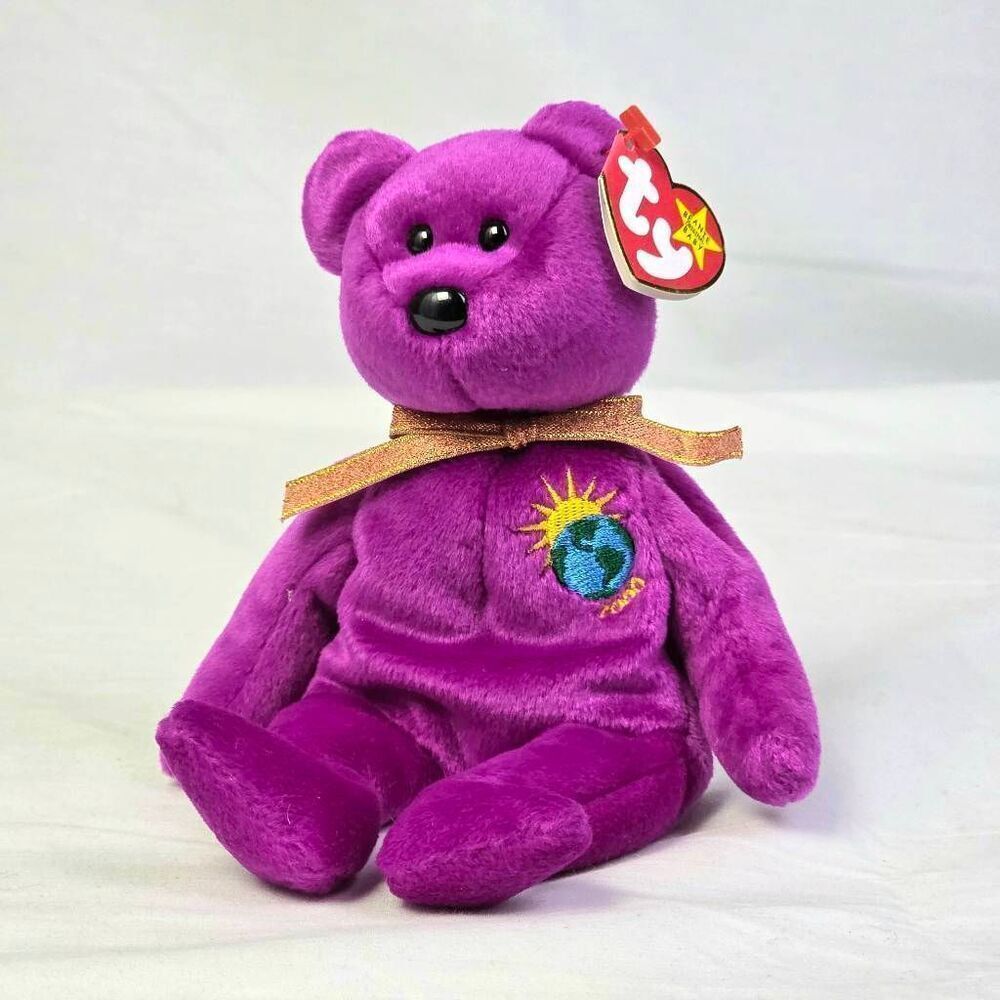 TY Beanie Baby Millenium Bear 1999 Purple Gold Ribbon with Tag